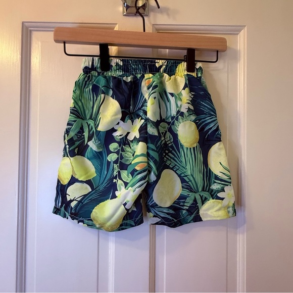 SHEIN Tropical Theme Swim Unlined Trunks/Shorts Blue Green Size 6Y - Picture 2 of 5